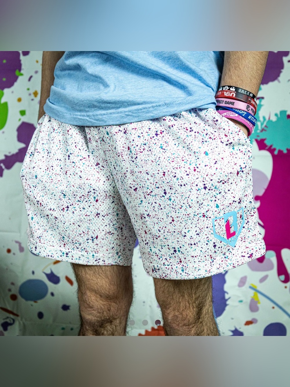 ADULT NWT Baseball Lifestyle 101 BL101 Men’s Splatter Short M White